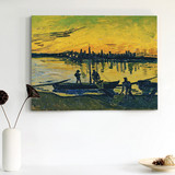 梵高夕阳下的渔船欧式风景抽象装饰画餐厅挂画玄关无框画油画梵高
