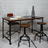 时尚复古做旧创意带滚轮可移动实木长条办公桌水管铁艺书桌会议桌