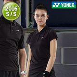尤尼克斯羽毛球服 女夏季黑色上衣韩国新款翻领短袖T上装修身速干
