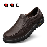 QQL男鞋秋季款商务休闲皮鞋中老年人爸爸鞋真皮软底软皮低帮单鞋