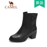 Camel/骆驼女鞋正品冬季新款真皮保暖棉靴中筒女式皮靴A154179012