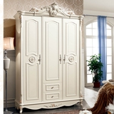 欧式三门衣柜1.7米象牙白实木质法式大衣橱田园卧室家具雕花简欧