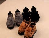2015秋季新品韩版亲子男女童鞋 21-36码豹纹兔毛休闲帆布马丁靴潮