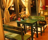 做旧实木饭桌咖啡馆桌彩色实木酒吧桌椅家用小客厅餐桌奶茶馆桌