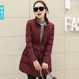 2015冬装新款韩版时尚收腰立领a版棉服外套修身中长款棉衣女潮