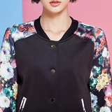 2016春款韩版女装印花修身太空棉棒球服夹克衫长袖卫衣短外套上衣