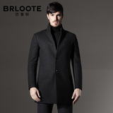 Brloote/巴鲁特男士羊毛呢子大衣 男修身立领中长款商务休闲外套
