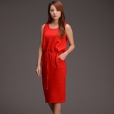 子圣迪奥白2016春装新款女装针织欧美红色连衣裙长裙S1211603028