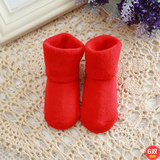 秋冬纯棉加厚宝宝毛圈袜0-1/1-3岁婴儿保暖袜子 大红色新年袜子