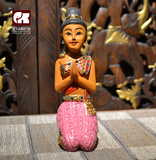 泰国特色工艺品 木质人物摆件 小迎宾 跪佛 东南亚风格装饰摆件