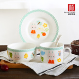 顺祥陶瓷儿童餐具碗盘套装韩式饭碗高档碟可爱碗创意碗碟套装包邮