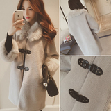 12-5 G502-885 冬季韩版仿羊羔毛拼接毛领单排扣修身中长款外套女