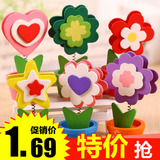 韩国创意可爱花朵木质花盆名片夹留言夹照片夹子便签夹座特价批发
