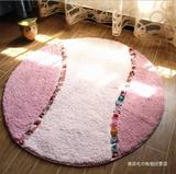 圆形地毯高档韩式绣花地垫田园风格可爱卧室地毯 卫生间门垫防滑