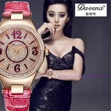 正品Davena蒂玮娜时尚数字女表韩版奢华水钻手表时装表潮满钻皮带