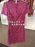 海外正品代购 VALENTINO 折扣 经典款粉色蕾丝短袖高领连衣裙