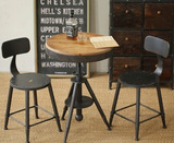 欧式酒吧吧台椅旋转 实木做旧复古餐椅组合吧凳简约桌椅套酒吧椅