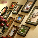 奢华复古美式照片墙客厅相框创意组合实木挂墙餐厅装饰画欧式高端