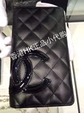 香港代购正品-Chanel香奈儿经典黑色菱格羊皮长款双C两折钱包附票