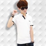 夏季短袖t恤男学生纯色修身青少年韩版半袖潮流行男装上衣服立领
