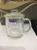 乐美雅带把玻璃杯透明水杯钢化咖啡牛奶杯子带盖微波炉早餐花茶杯