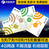 台湾中华电信电话卡3G/4g无限无线上网不限流量5/7/10/15天手机卡