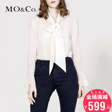 2016春夏新款MOCo蝴蝶结系带领口喇叭袖桑蚕丝长袖衬衫MK161SHT02