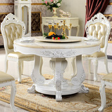 欧式特价新款整装餐桌椅组合 天然大理石双层圆桌 象牙白饭桌餐桌