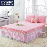 卡米尔韩版全棉蕾丝床裙夹棉床罩单件纯色公主式床单床盖1.51.8米