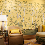 墙纸壁纸壁画客厅沙发背景电视背景墙现代黄色树林PVC特价B-184