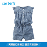 Carter's1件式波点牛仔蓝飞袖连体衣爬服全棉女夏幼儿童装251G116