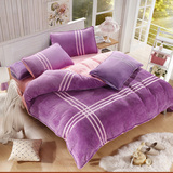 床上用品纯色加厚法莱绒四件套冬季韩式保暖珊瑚绒简约1.8m床特价