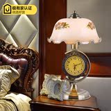 热卖美式台灯卧室床头灯复古中式带钟表可调光装饰玻璃客厅老上海