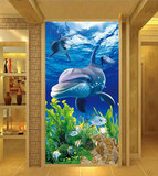 地中海3d立体海豚海底世界动物 走廊玄关过道背景墙壁纸大型壁画