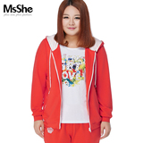 预售MsShe加大码女装2016新款春装胖MM韩版运动连帽卫衣外套11267
