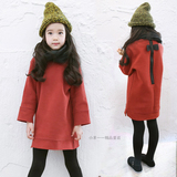秋冬款韩版儿童绒衫套头上衣中大童女童卫衣裙中长款冬季保暖外套