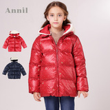 安奈儿女童装冬季款 正品 短款羽绒服红色喜庆印碎花AG345554