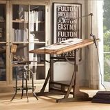 美式乡村铁艺可调节绘画桌实木画架书桌工作台设计师办公桌绘图桌
