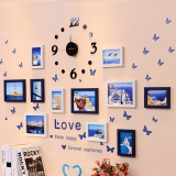 英伦风照片墙 相框墙欧式客厅带钟表儿童相片墙创意 挂墙相框组合