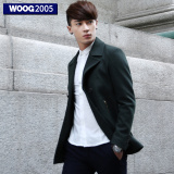 WOOG2005男士中长款韩版呢大衣2015冬季青年修身加厚羊毛呢料外套