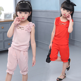 【天天特价】儿童装女童夏装套装2016新款夏季两件中大童棉麻韩版