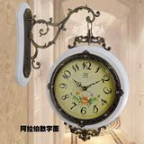 欧式双面挂钟 客厅静音 豪华钟表简约时尚创意时钟 实木圆形钟表