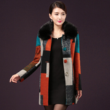 2015新款冬季女装格子毛呢外套中长款大码妈妈装韩版修身羊绒大衣