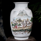 景德镇陶瓷器 仿古粉彩山水花瓶现代家居客厅装饰工艺品古典摆件