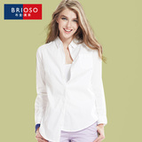 BRIOSO秋冬新款百搭中长款大码女白衬衫韩版修身长袖全棉性感衬衣