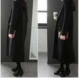 2015年秋冬新款修身加厚羊绒黑色双排扣超长款毛呢子大衣外套女装