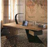 美式工业复古家具铁艺实木书桌创意个性电脑办公桌写字台可定做