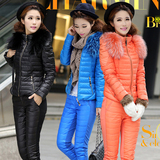 2016冬装新款女士轻薄羽绒服短款 韩版时尚修身羽绒服套装两件套