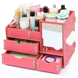 装化妆品的桌面收纳盒韩式家用带抽屉拼装木质杂物整理盒储物盒