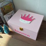 皇冠粉色公主儿童储物盒 木质装饰盒欧式首饰盒 玩具收纳箱 带锁